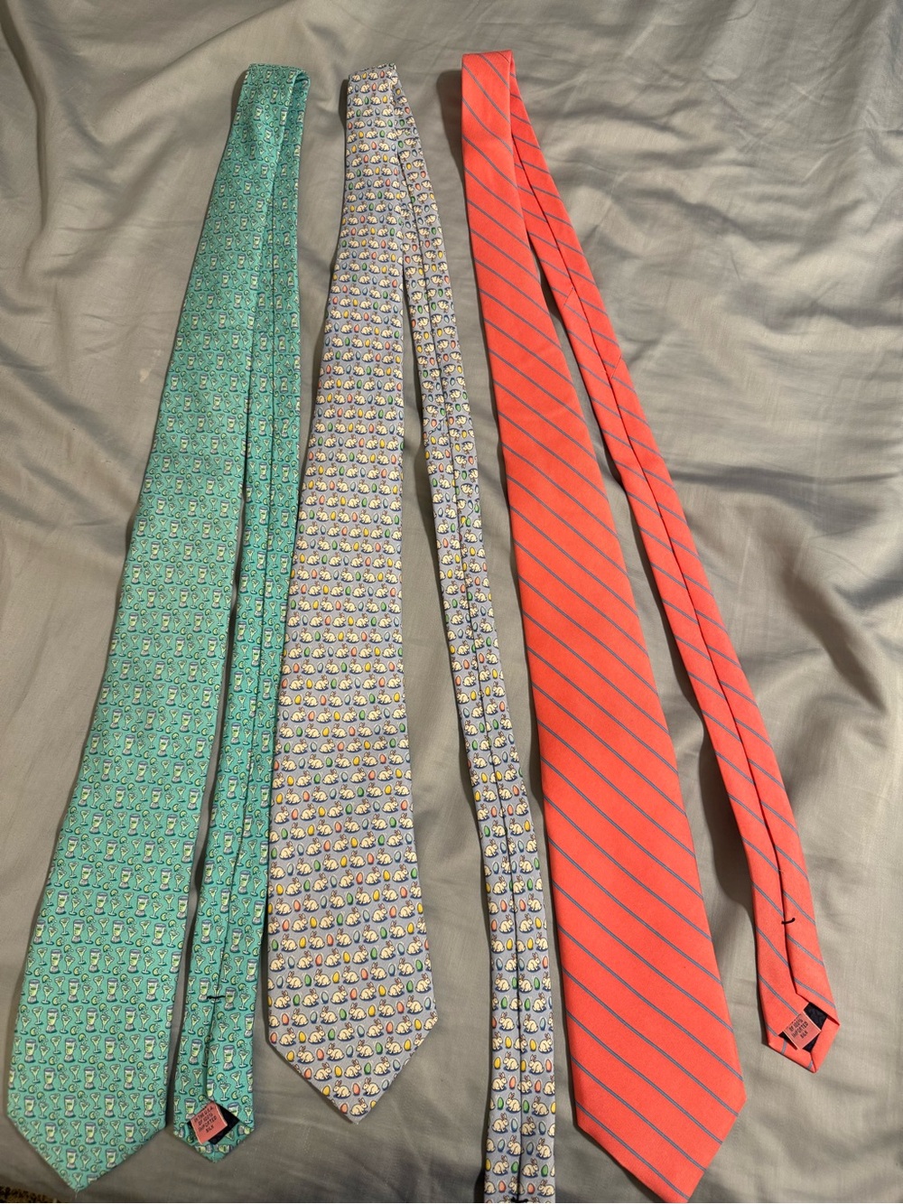 Set of Three Colorful Men's Silk Ties - Coral, Teal, Patterned